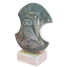 Load image into Gallery viewer, Owl of Wisdom miniature shield in casting stone - Warrior Goddess Athena symbol
