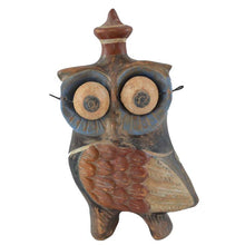 Load image into Gallery viewer, Owl of wisdom small clay statue with crazy eyes
