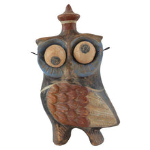 Load image into Gallery viewer, Owl of wisdom small clay statue with crazy eyes
