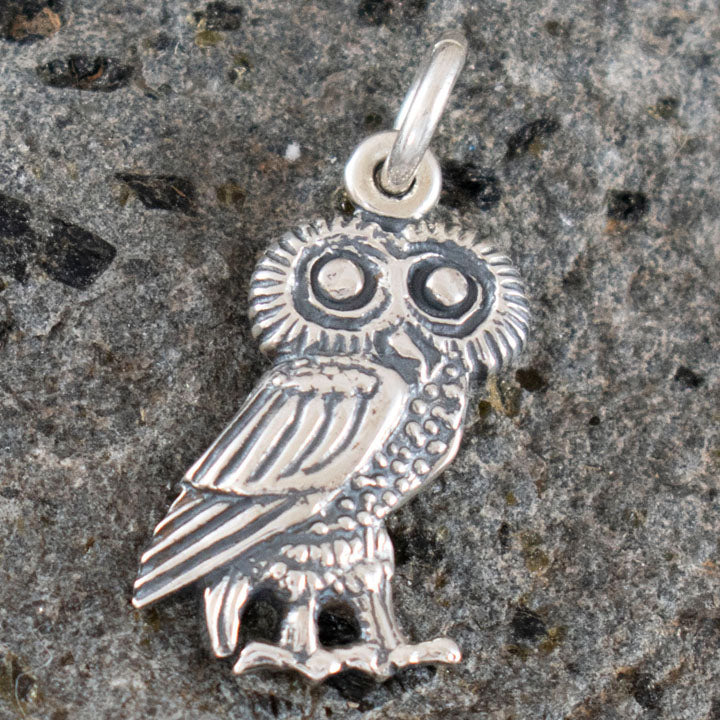 Owl Of Wisdom Small Silver Pendant - Goddess Athena Symbol