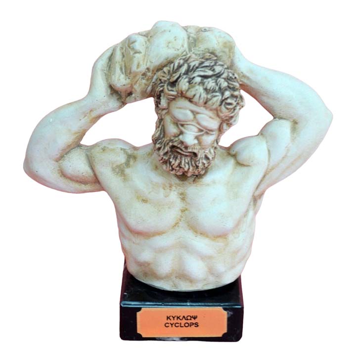 Cyclops small head bust on marble base - Ancient Greek Mythology - Odyssey