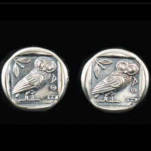 Load image into Gallery viewer, Owl of Athens the wise Cuff links - Sterling Silver - Goddess Athena symbol
