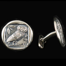 Load image into Gallery viewer, Owl of Athens the wise Cuff links - Sterling Silver - Goddess Athena symbol
