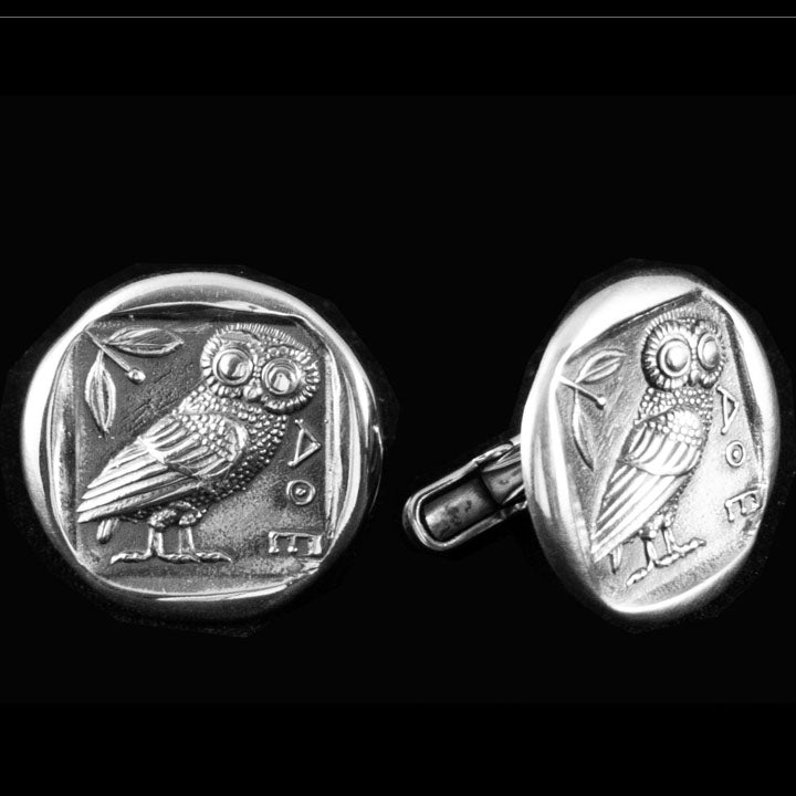 Owl of Athens the wise Cuff links - Sterling Silver - Goddess Athena symbol