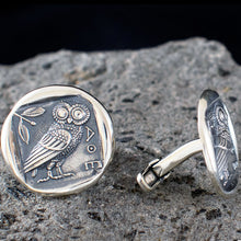 Load image into Gallery viewer, Owl of Athens the wise Cuff links - Sterling Silver - Goddess Athena symbol
