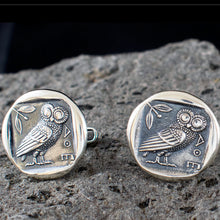 Load image into Gallery viewer, Owl of Athens the wise Cuff links - Sterling Silver - Goddess Athena symbol
