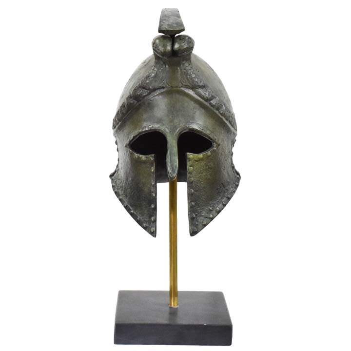 Corinthian pure bronze helmet with snakes - Marble base - Hoplite soldier infantry