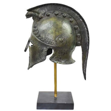 Load image into Gallery viewer, Corinthian pure bronze helmet with snakes - Marble base - Hoplite soldier infantry
