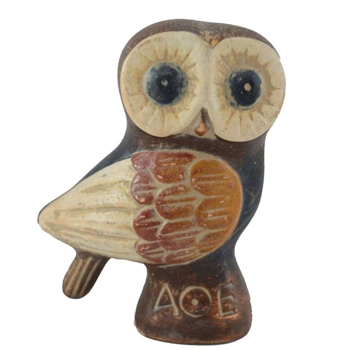 Athenian Owl of wisdom mini clay statue - Goddess Athena - Protector of Athens