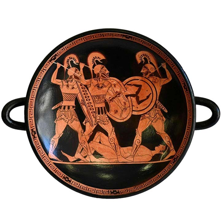 Trojan War - Achilles Hector Menelaos Paris - Red Figure small Kylix Vase