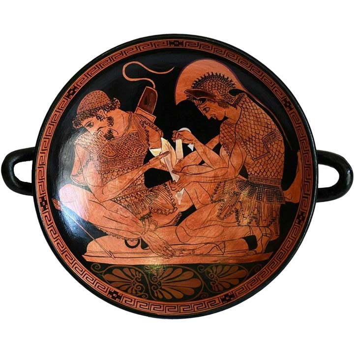 Trojan War Achilles binding Patroclus wounds small Kylix - Sosias Painter