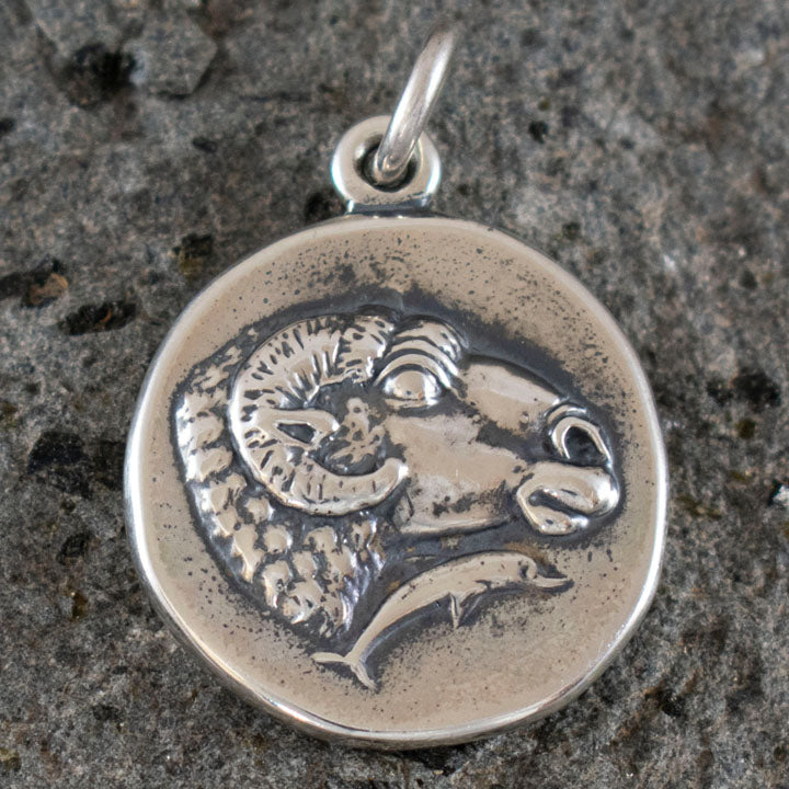 Sterling Silver Pendant Ram Head - Delphi Coin - Dolphins - Nobility