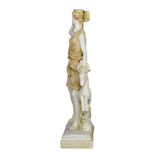 Load image into Gallery viewer, Diana Goddess of Hunt Alabaster aged Sculpture - Artemis Mistress of Animals
