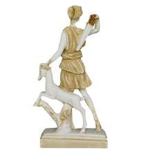 Load image into Gallery viewer, Diana Goddess of Hunt Alabaster aged Sculpture - Artemis Mistress of Animals
