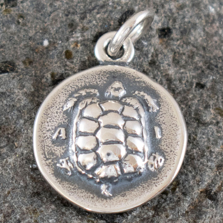 Turtle Silver Pendant - Symbol of Longevity Protection - Aegina Land Tortoise