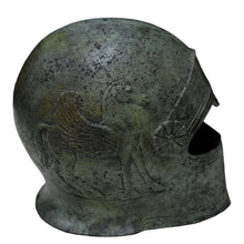 Load image into Gallery viewer, Cretan pure bronze helmet with Pegasus carvings - Minoan Period Hoplite soldiers
