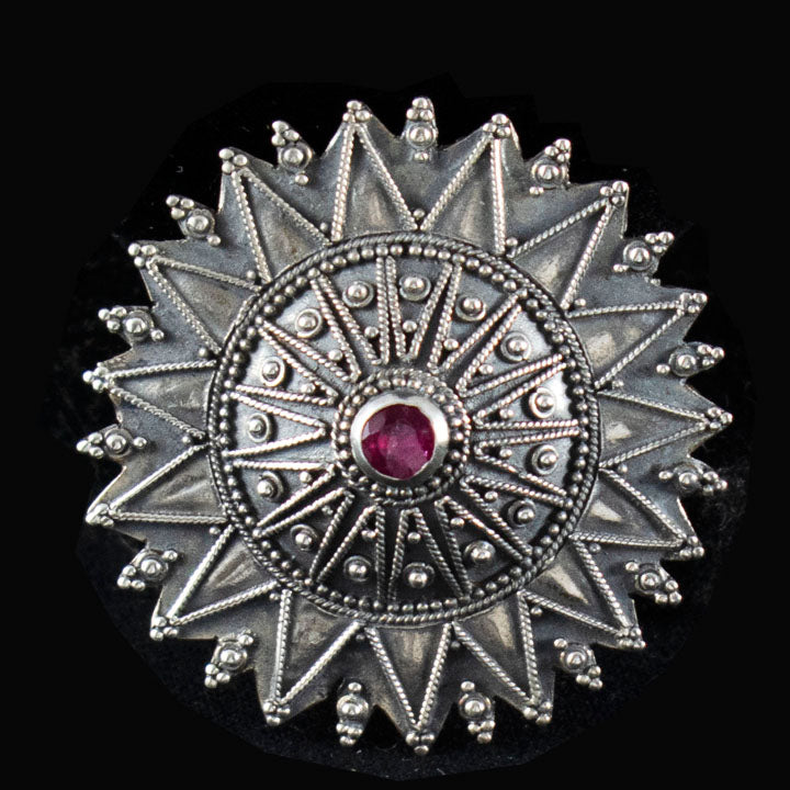 Byzantine Silver Brooch With Ruby - High Quality Item