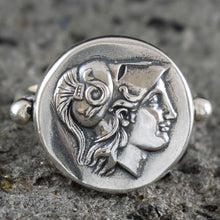 Load image into Gallery viewer, Goddess Athena Silver Ring Size Us 8 1/2 - Symbol of Wisdom Strength Strategy
