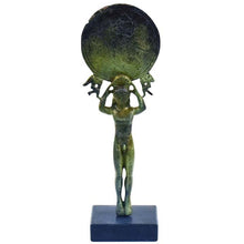 Load image into Gallery viewer, Ancient Greek Bronze Mirror with a Support in the Form of a Young Man Kouros and two Cupids
