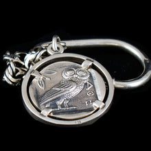 Load image into Gallery viewer, Goddess Athena &amp; Owl of Wisdom Silver Keychain - Athens Tetradrachm
