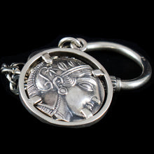 Load image into Gallery viewer, Goddess Athena &amp; Owl of Wisdom Silver Keychain - Athens Tetradrachm
