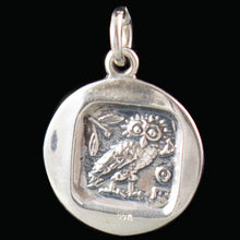 Load image into Gallery viewer, Goddess Athena &amp; Owl of Wisdom Small Silver Pendant
