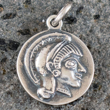 Load image into Gallery viewer, Goddess Athena &amp; Owl of Wisdom Small Silver Pendant
