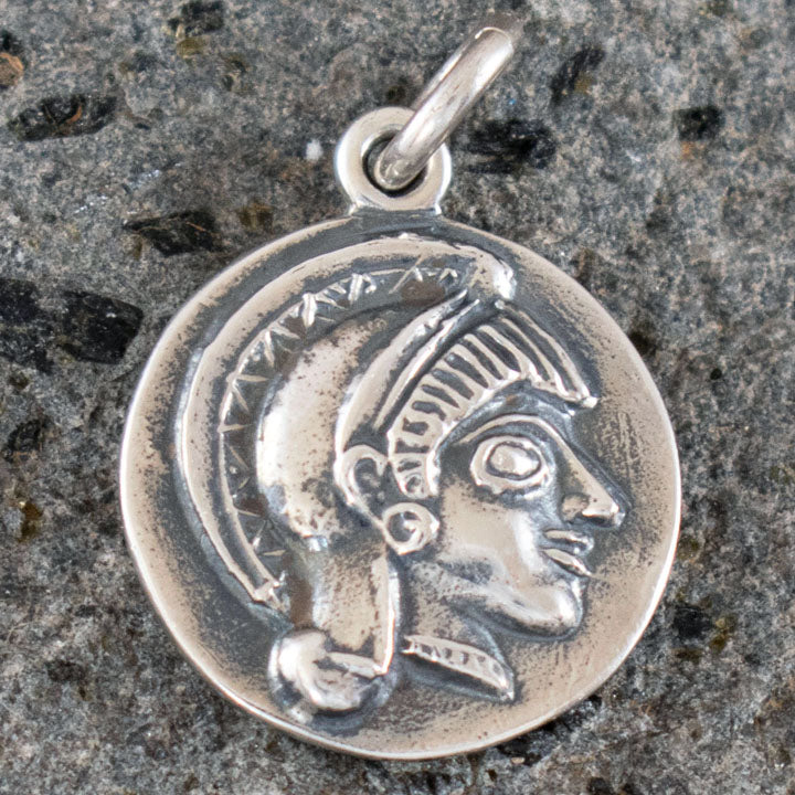 Goddess Athena & Owl of Wisdom Small Silver Pendant