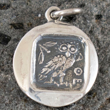 Load image into Gallery viewer, Goddess Athena &amp; Owl of Wisdom Small Silver Pendant
