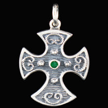 Load image into Gallery viewer, Double Sided Byzantine Silver Cross With Ruby &amp; Emerald
