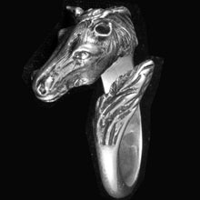 Load image into Gallery viewer, Horse Head Silver Ring - Size Between Us 7 to 9 - Symbol of Wealth
