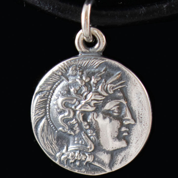 Goddess Athena & Heracles Silver Pendant - Lucania Diobol Coin