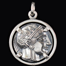 Load image into Gallery viewer, Goddess Athena &amp; Owl of Wisdom Silver Pendant - Athens Tetradrachm
