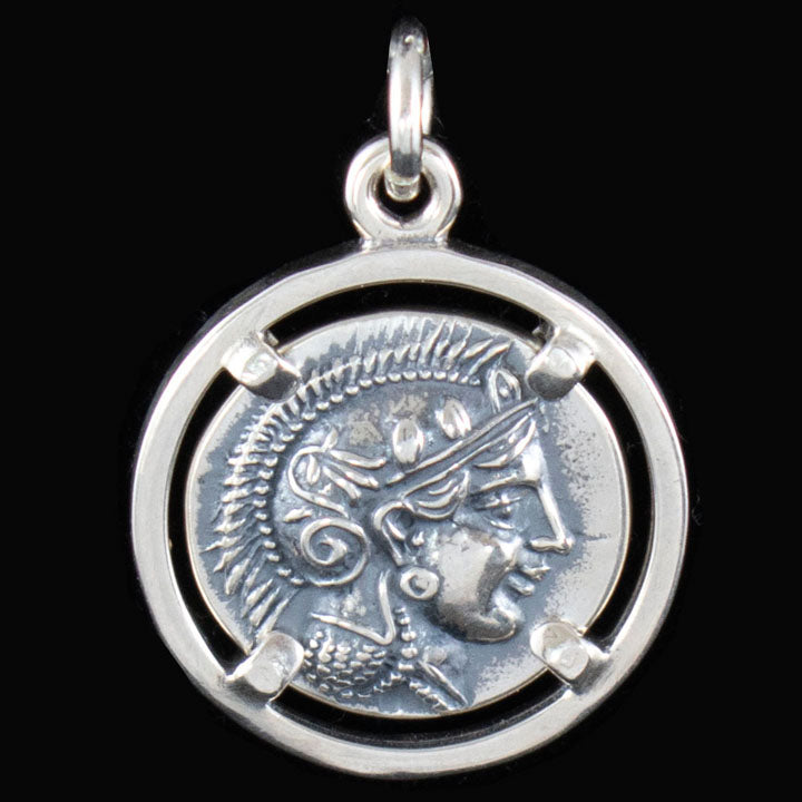 Athens Tetradrachm Goddess Athena & Owl of Wisdom Silver Pendant