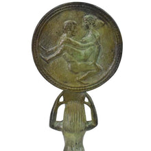 Load image into Gallery viewer, Ancient Greek Bronze Mirror with erotic position sculpture - Museum Replica
