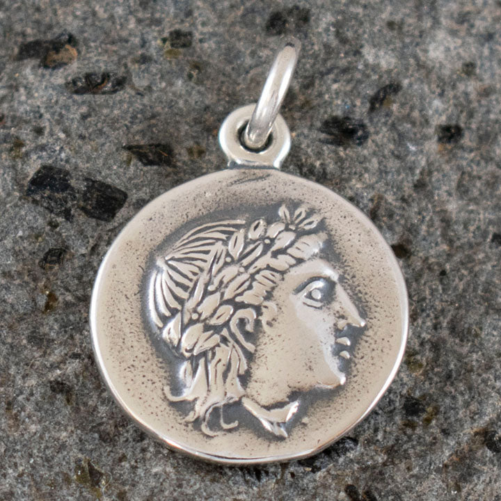 Apollo Silver Coin Pendant - Vergina Star - God of Light Healing Music Poetry