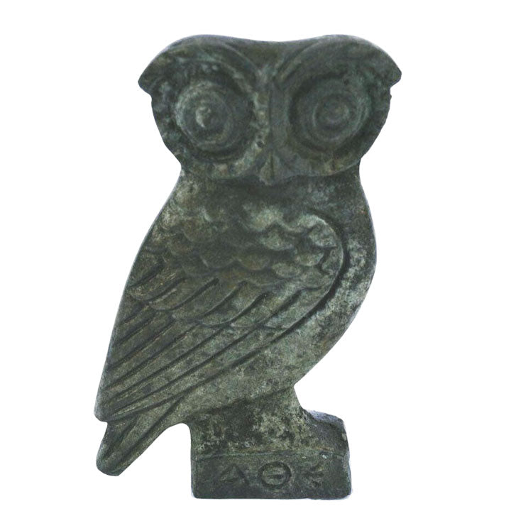 Bronze Owl of Athens flat mini sculpture - Goddess Athena - Symbol of Wisdom