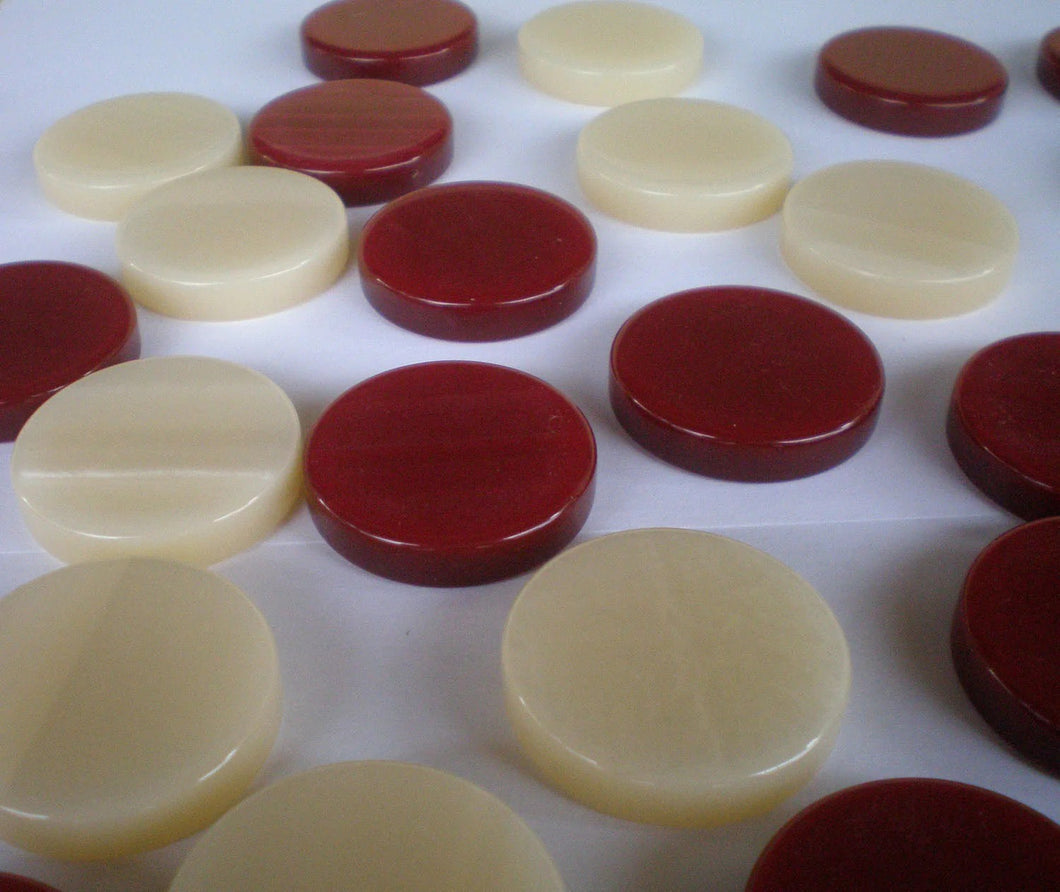 30 Acrylic Backgammon Checkers - Chips Red & Ivory 1.4 inches - High Quality