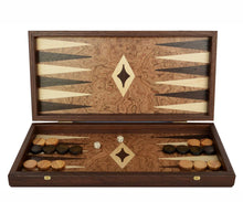 Load image into Gallery viewer, 15&quot; Walnut burl Backgammon Set - Olive wood chips
