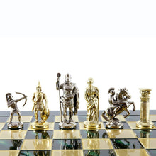 Load image into Gallery viewer, Archers Large Chess Set - Brass Nickel Pawns - Green chess Board
