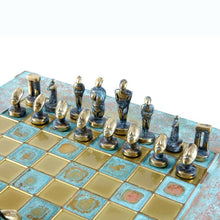 Load image into Gallery viewer, Cycladic Art Chess Set - Bronze Material - Blue Handmade oxidized chess Board
