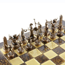 Load image into Gallery viewer, Greek Mythology Chess Set - Blue Copper Pawns - Brown chess Board
