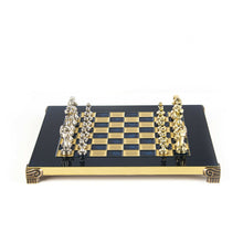 Load image into Gallery viewer, Classic Metal Staunton small Chess Set - Brass Nickel Pawns - Blue chess Board
