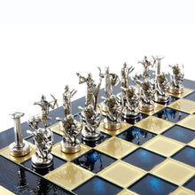 Load image into Gallery viewer, Hercules Chess Set - Brass Nickel Pawns - Blue chess Board
