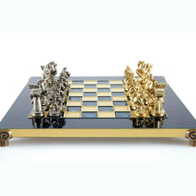 Load image into Gallery viewer, Spartan Warriors Chess Set - Brass Nickel Pawns - Blue chess Board
