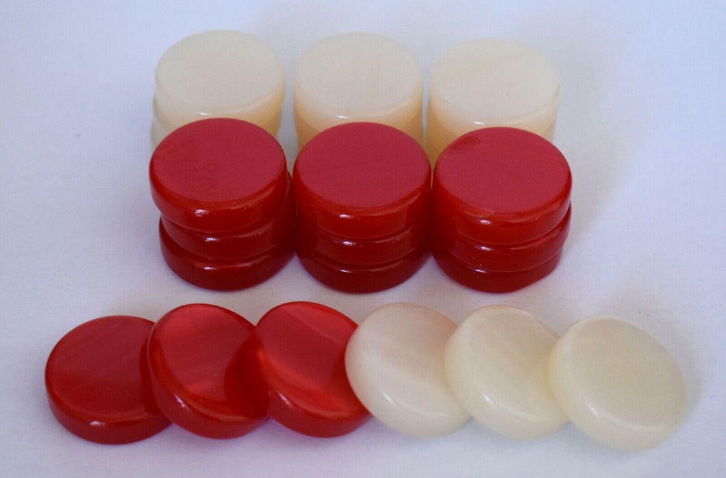 30 Small Acrylic Backgammon Checkers - Chips Red & Ivory 1 inch - High Quality