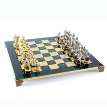 Load image into Gallery viewer, Knights Large Chess Set - Brass Nickel Pawns - Green chess Board
