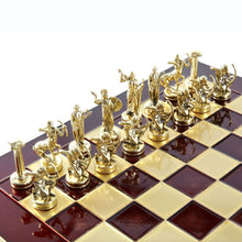 Load image into Gallery viewer, Hercules Chess Set - Brass Nickel Pawns - Red chess Board
