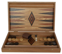 Load image into Gallery viewer, Olive wood 19&quot; Backgammon set - Handmade in Greece - Olive wood chips
