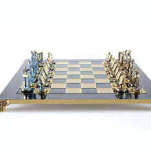 Load image into Gallery viewer, Cycladic Art Large Chess Set - Bronze Material - Blue Handmade Board
